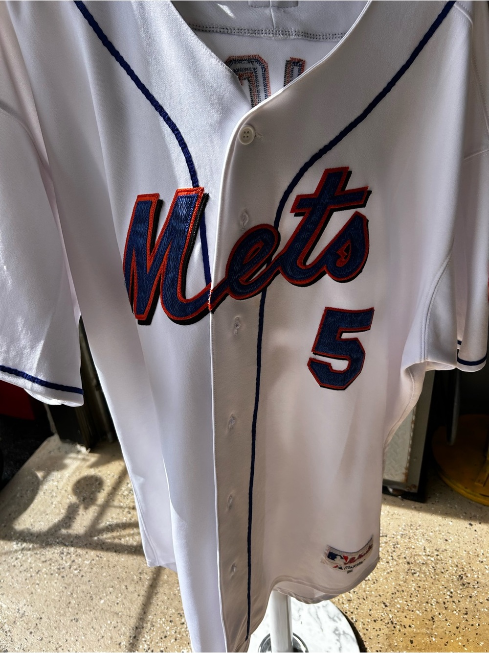 Majestic White Mets Baseball Jersey with Blue & Orange Script